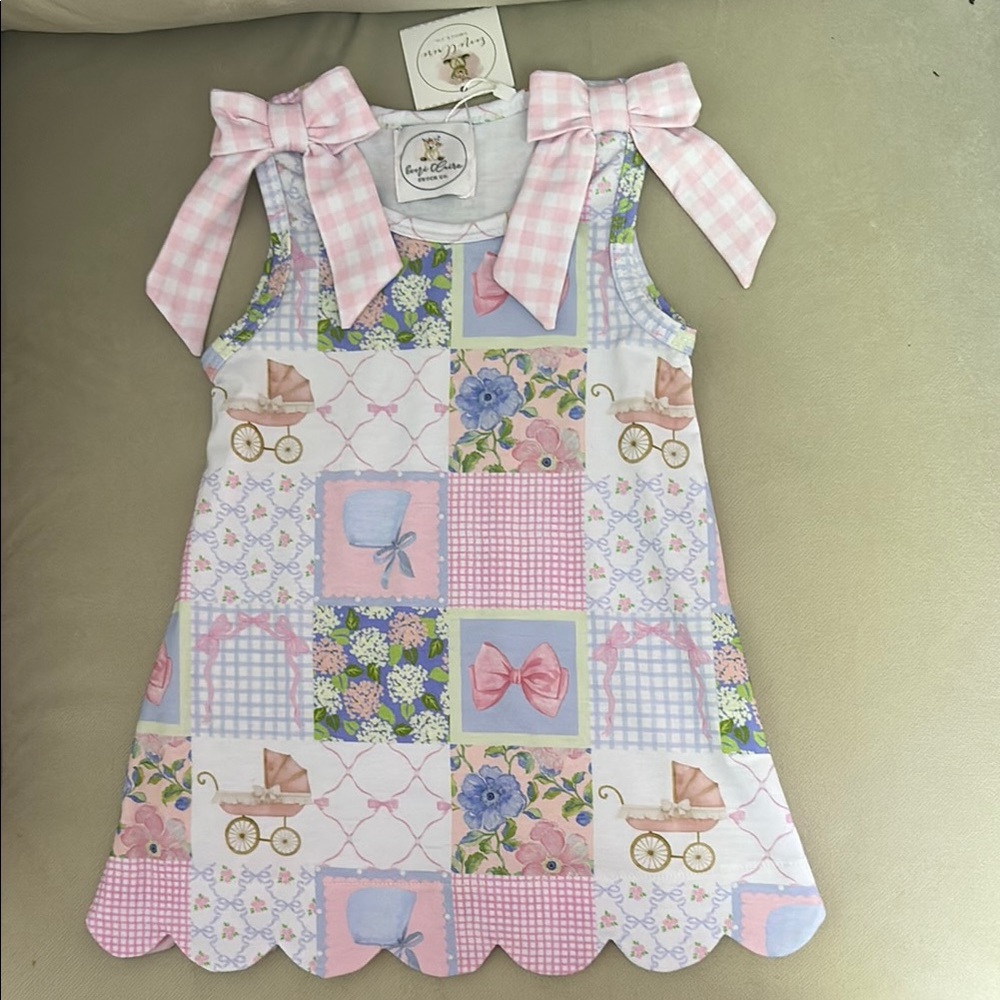 Pink and Blue Patchwork Kids Casual Dress